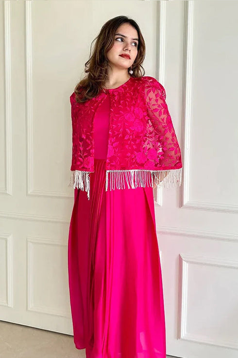 Lyla Pink Drape Fusion Dress With Cape